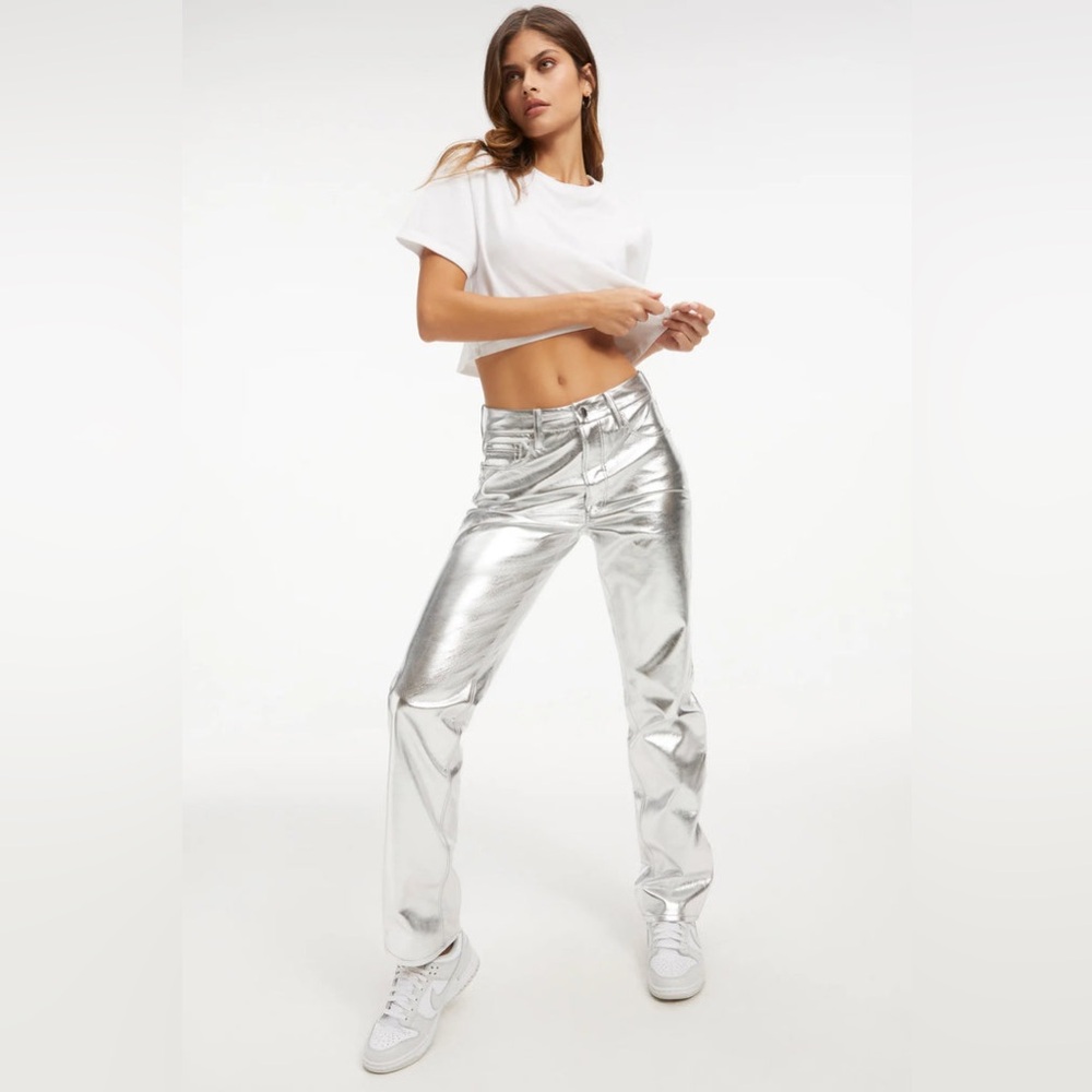 GOOD AMERICAN GOOD ICON METALLIC FAUX LEATHER SIZE 8/29